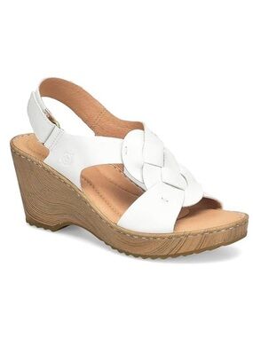 Born White Braided Leather Wedge Sandals